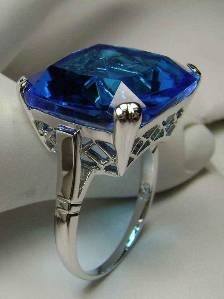 Swiss Blue Topaz Ring, 20ct Big Huge Square Gem, Vintage Jewelry #D1 for wholesale by Silver Embrace Jewelry