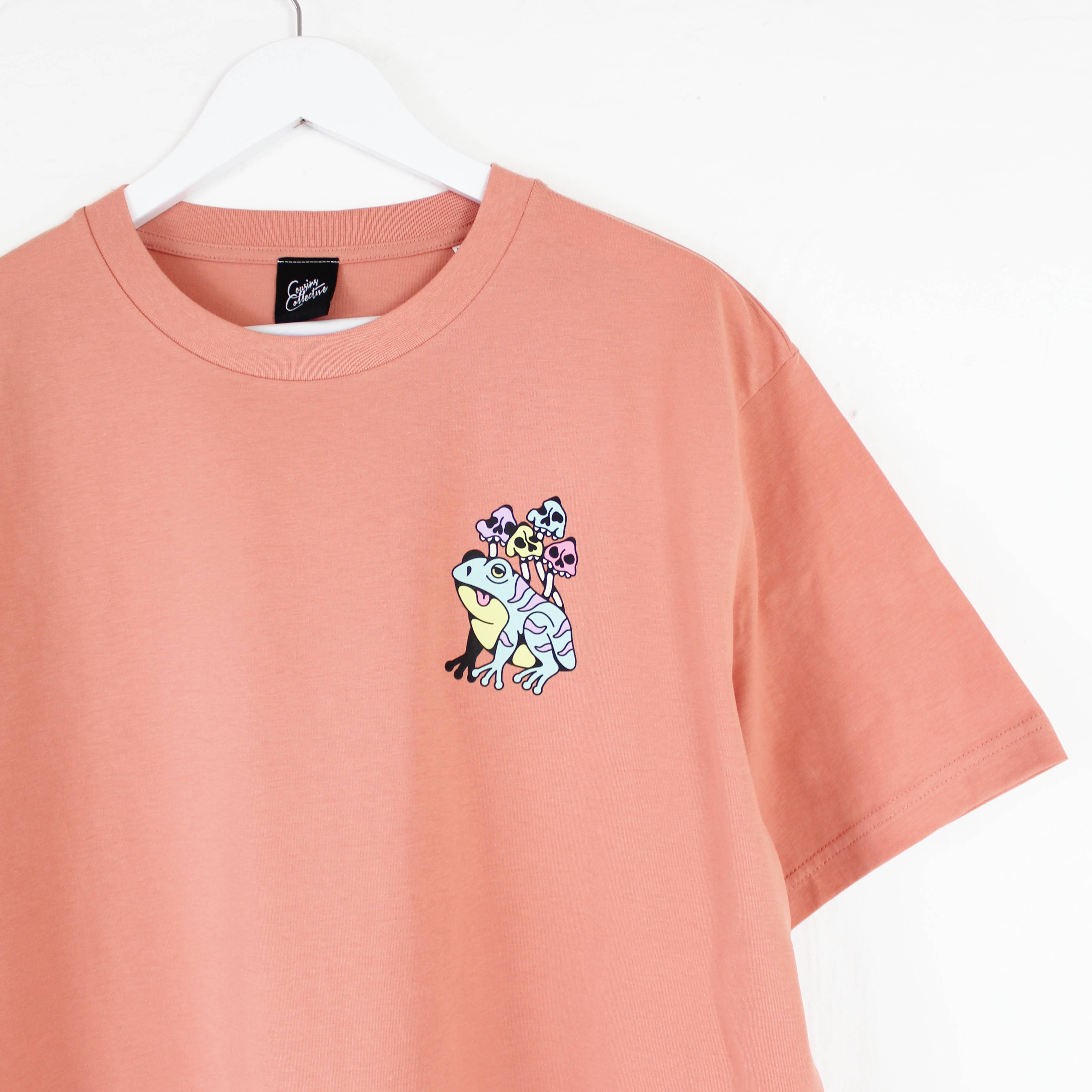 Cousins Collective - Wholesale Screen printed t-shirt – unisex - Mushroom Frog Printed Unisex Relaxed T-shirt - 3 Colours2