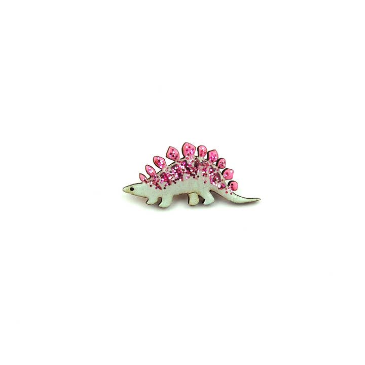 Bekbek Makes – wholesale Brooch – Stegosaurus Dinosaur - Pastel Pink & Green (Pin or Necklace)