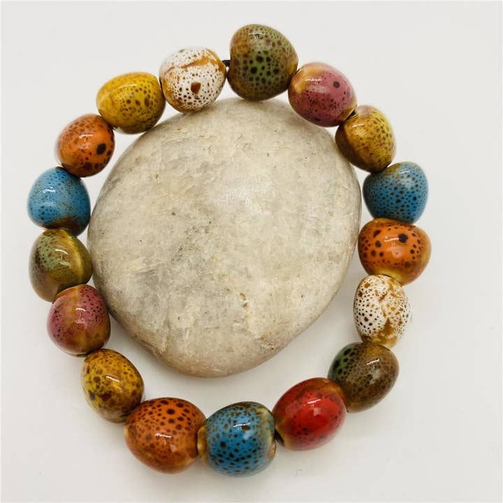Mio Queena - Wholesale Beaded Bracelet - Colored Glazed Ceramic Elastic Bracelets