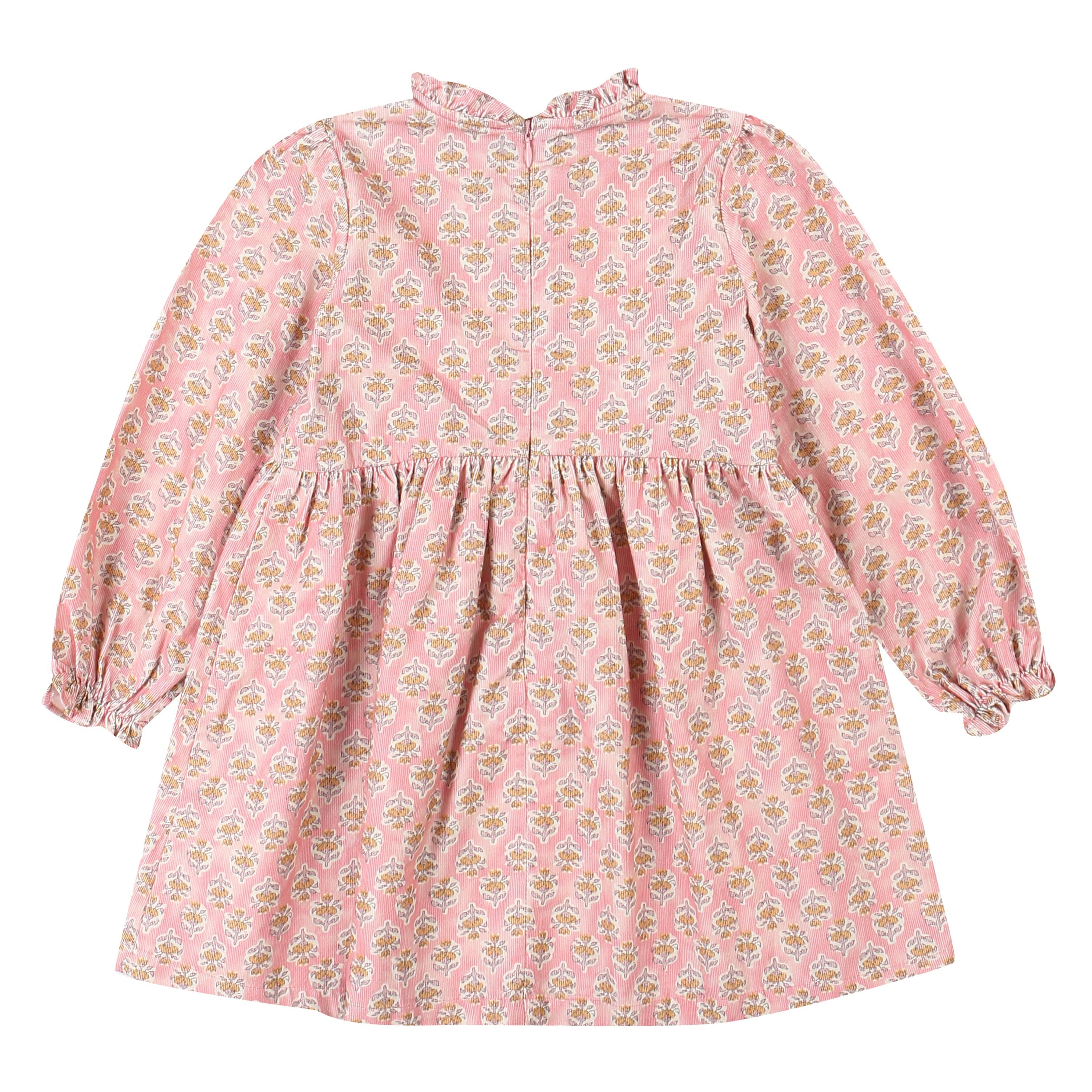 ToTo Heros – Vestido - Crianças por atacado – Vestido rosa com decote com babados com estampa floral2