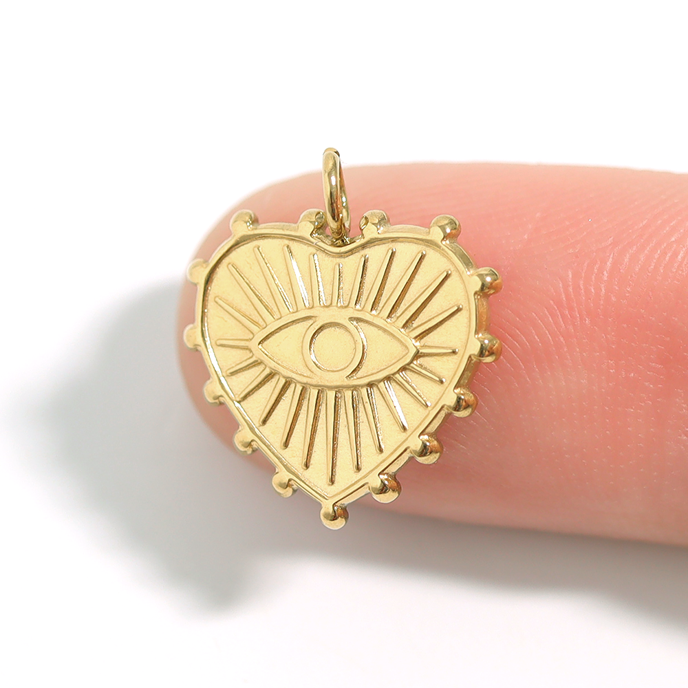 WJW - Wholesale Individual Charm/Pendant - 18K Gold PVD Stainless Steel Textured Heart Evil Eye Charm2