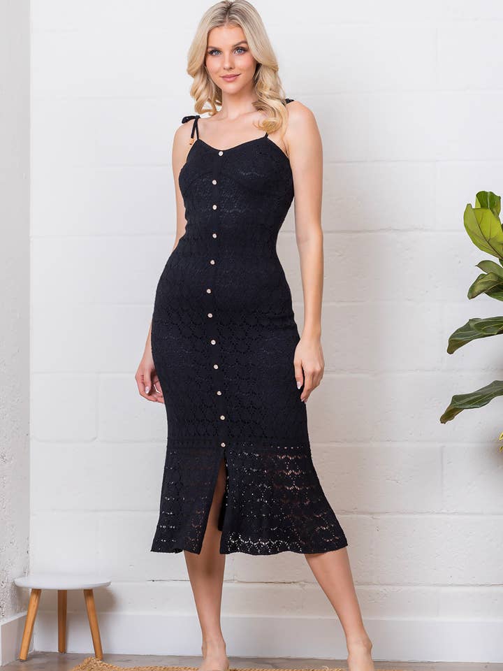 Taelynn - Venta al por mayor Vestido - Mujer - LWD74063T-Vestido midi de punto con botones y tirantes finos4