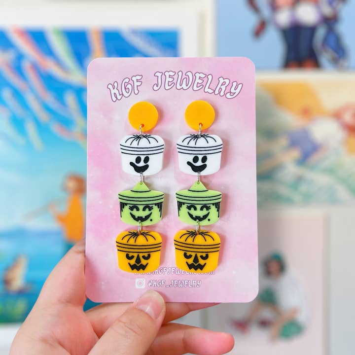 Halloween Buckets Handmade Acrylic Earrings & Keychains for wholesale by KGF Jewelry