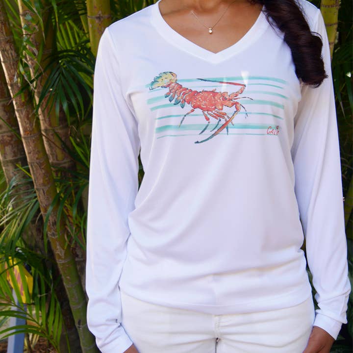 White "Spiny Lobster" UPF 50 Performance Ultra Comfort Shirt for wholesale on Faire1