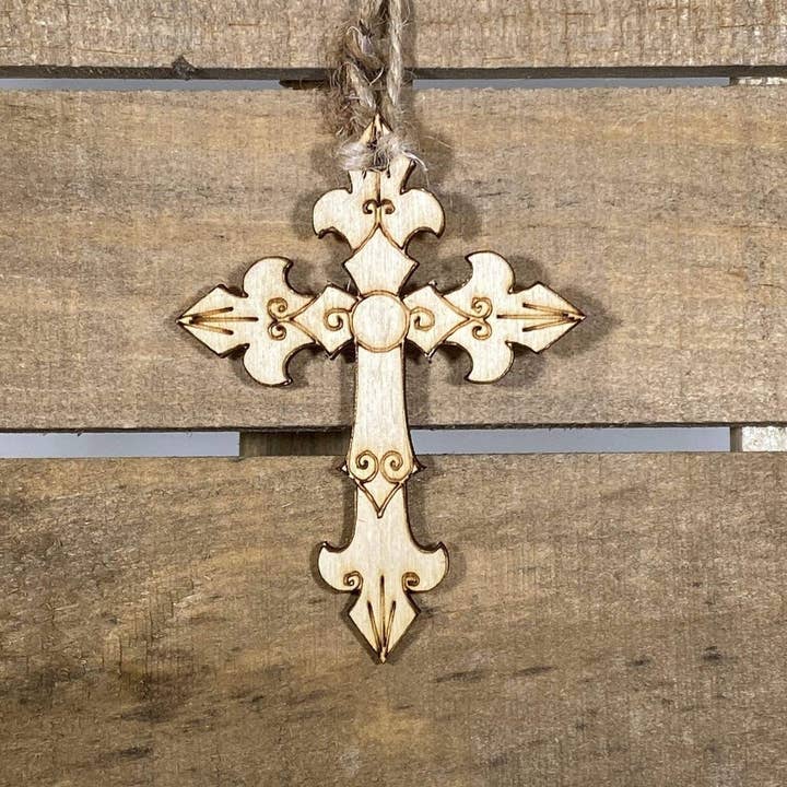 Medieval Cross Wooden Christmas Ornaments for wholesale by Cates Concepts