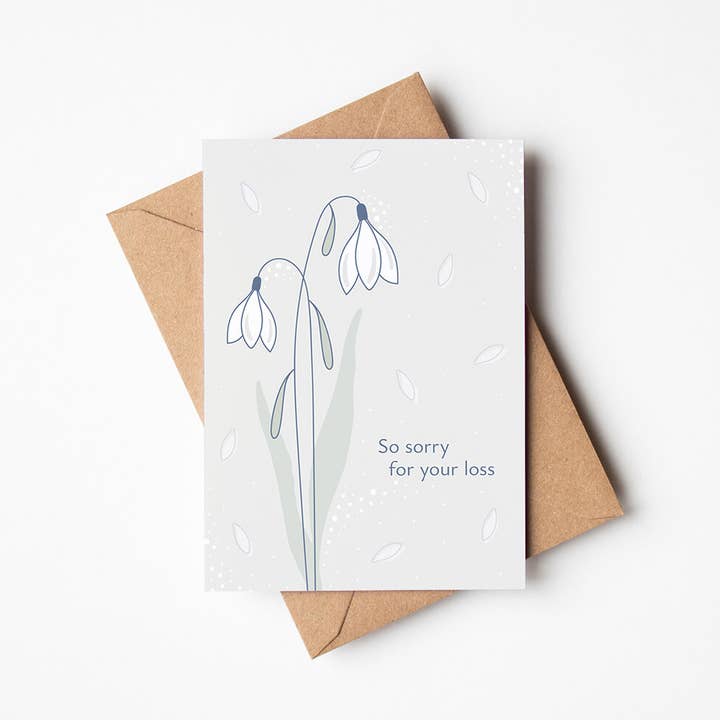 Jess A Little Creative - Wholesale Sympathy Card - 'So Sorry For Your Loss' White Snowdrop Sympathy Card