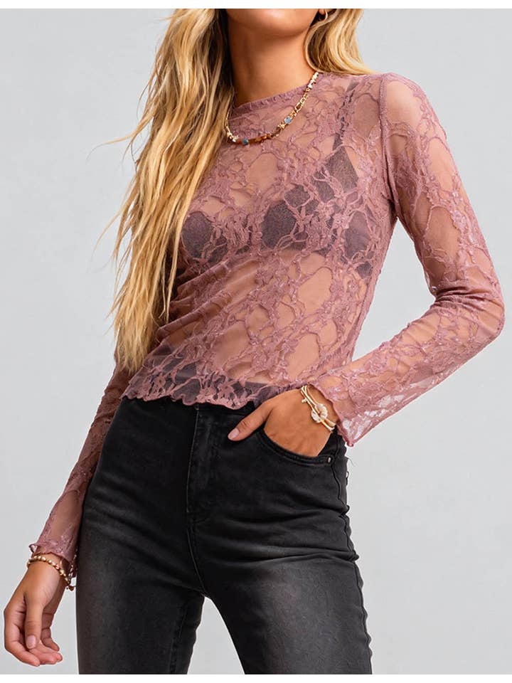 Sweetkama - Venta al por mayor Blusa - Mujer - Blusa de Encaje Floral para Damas Transparente para Capas SKT410183