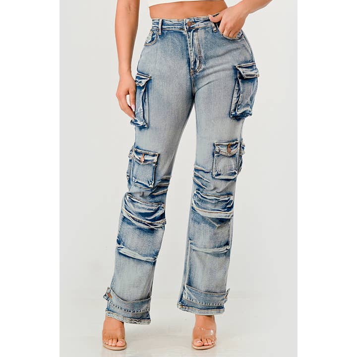 Jean cargo en denim à poches multiples pour la vente par HiteJeans