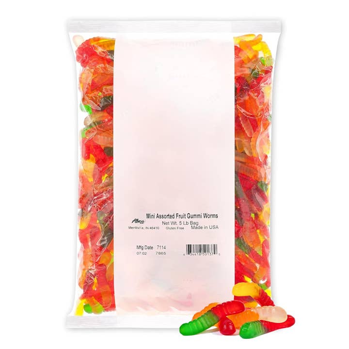 Long Island Candy Factory - Wholesale Gummy - Albanese Mini Assorted Fruit Worms 5 Pound Bag Bulk