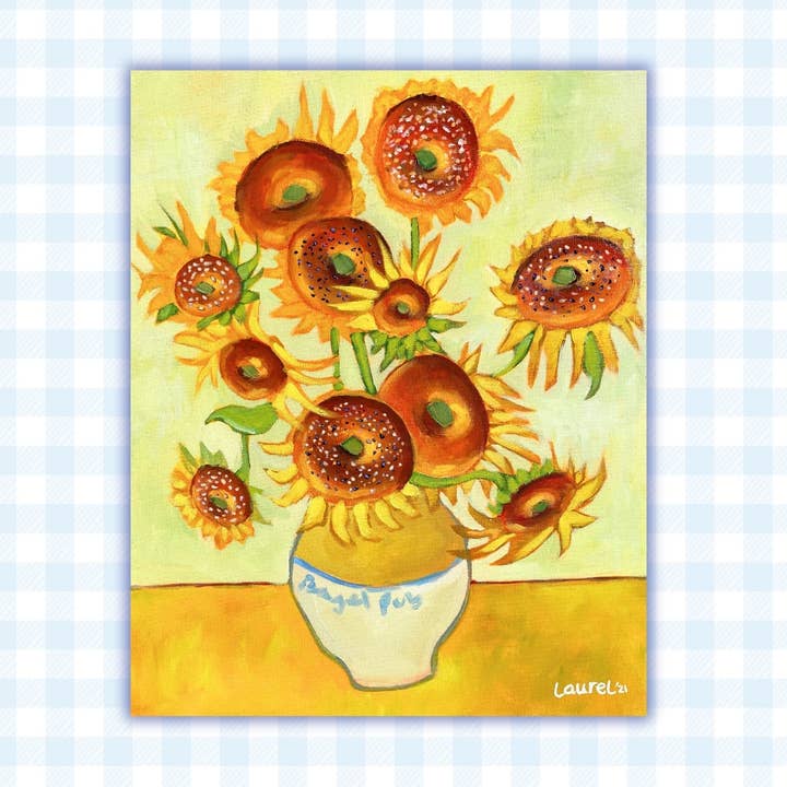 Sunflower Bagel Van Gogh themed Stickers for wholesale by Laurel Greenfield Art