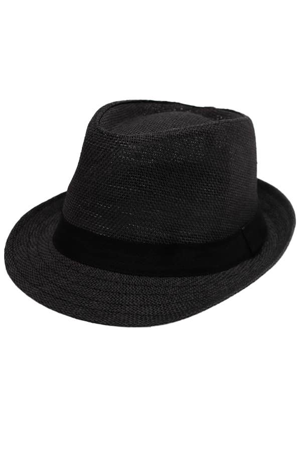 Cap Zone - Venta al por mayor Sombrero de paja - Mujer - Black Band Decor Open Weave Papel Peso Ligero Paja Fedora5