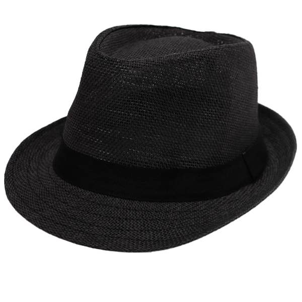 Cap Zone - Venta al por mayor Sombrero de paja - Mujer - Black Band Decor Open Weave Papel Peso Ligero Paja Fedora5