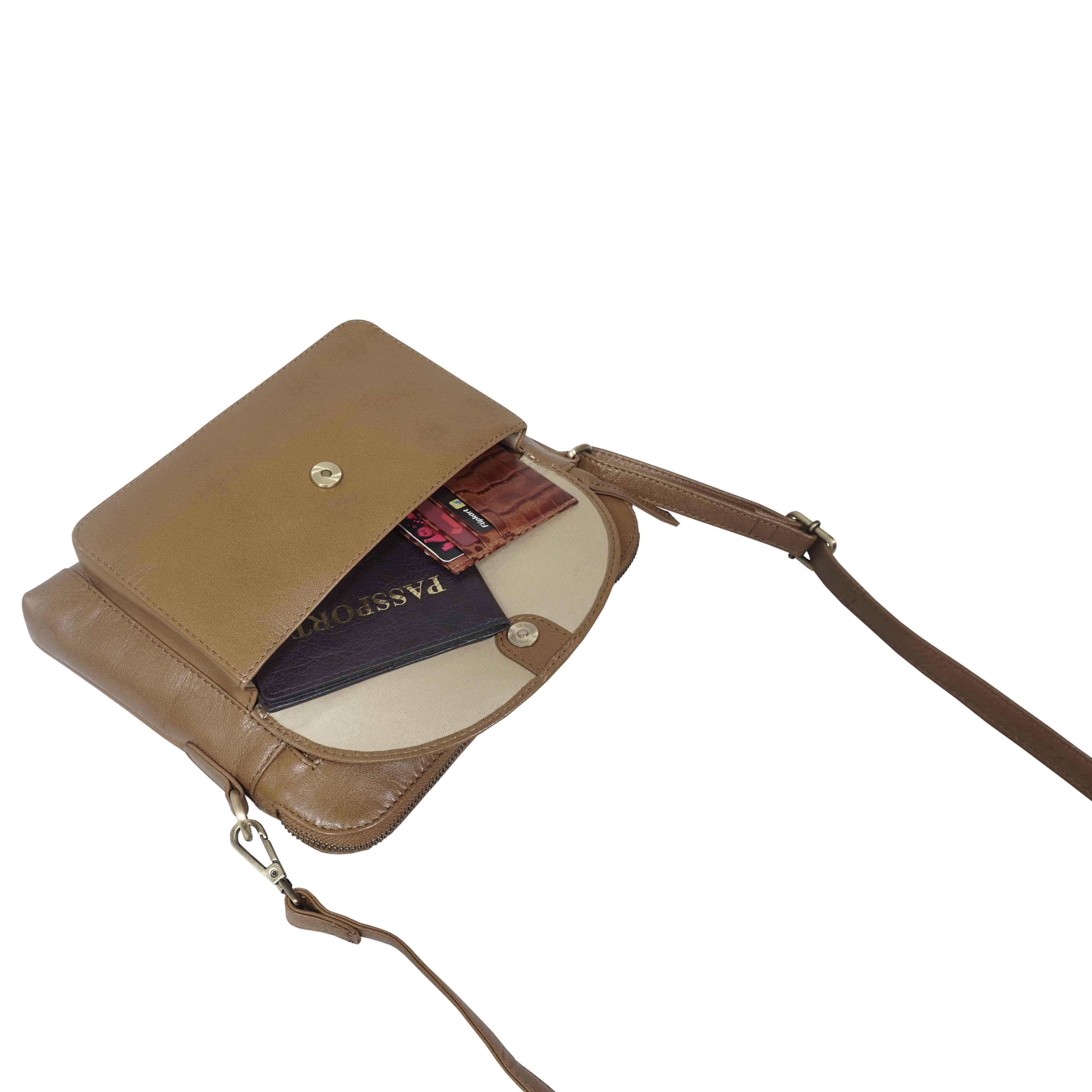 Assots London - Wholesale Crossbody Bag - Women's - 'JEAN' Tan Vegetable Tanned Real Leather Crossbody Bag9
