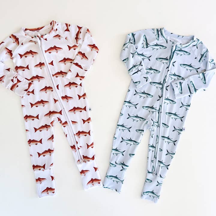 Tarpon OR Redfish Zippy Sleepers with Fold Over Cuffs (0/3M-12/18M) for wholesale by Brittany Hartt Designs