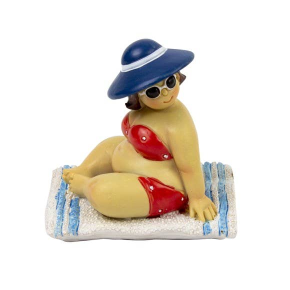Nauticalia - Wholesale Decorative Figurine - Fat Lady Sitting on Towel, blue stripe, 7cm
