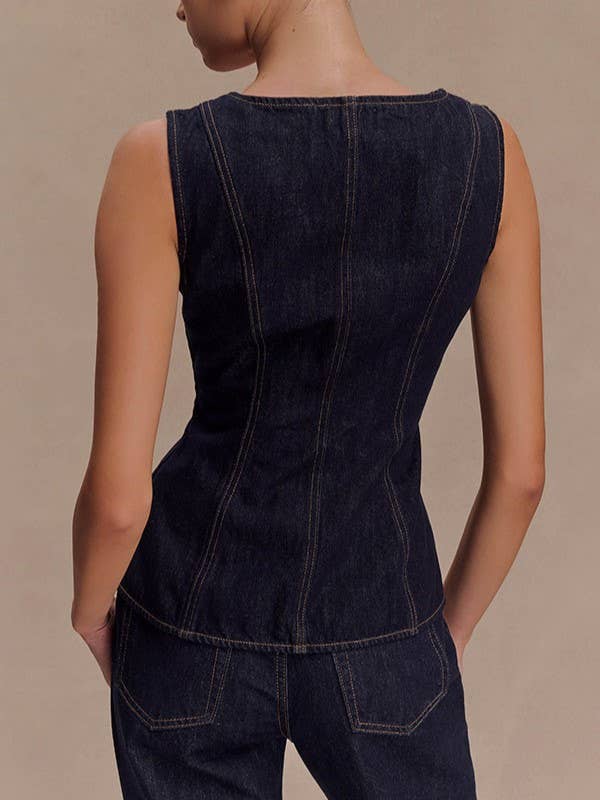 HIDDENBRAND - Wholesale Top & Pant Set (NOT Loungewear) - Women's - Modern Buttoned Denim Top And Trousers Set5