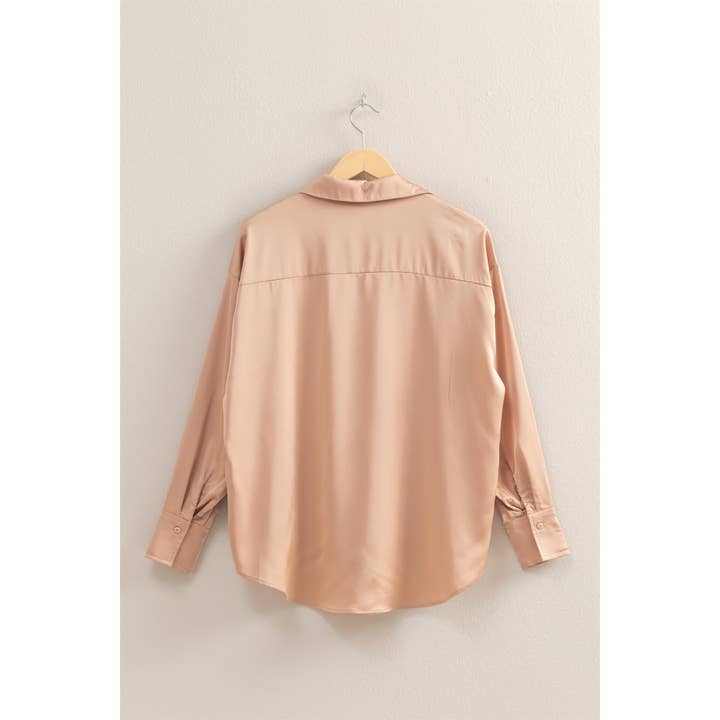 HYFVE - Wholesale Blouse - Women's - DZ25E266-Collared V-Neck Satin Blouse
