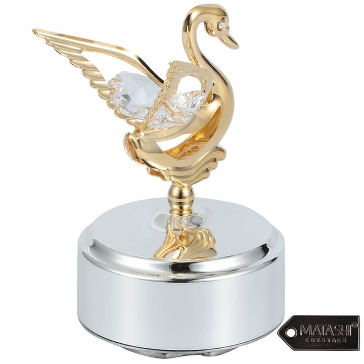 Matashi Silver Plated Music Box with Swan Figurine for wholesale by Matashi