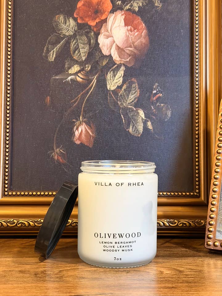 Candela in cera di soia al legno d'ulivo per la vendita all'ingrosso da parte di Villa of Rhea