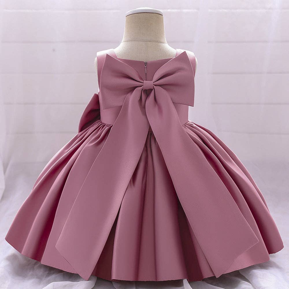 MyKids-USA® - Wholesale Dress - Baby - Baby Girl Solid Color Bow Patched Design Sleeveless Western Style Satin Dress16