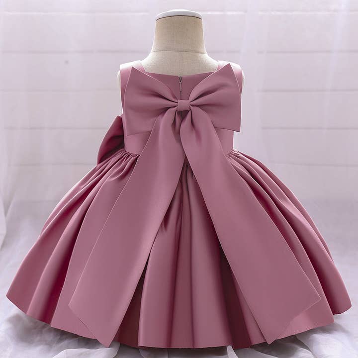 MyKids-USA® - Wholesale Dress - Baby - Baby Girl Solid Color Bow Patched Design Sleeveless Western Style Satin Dress16