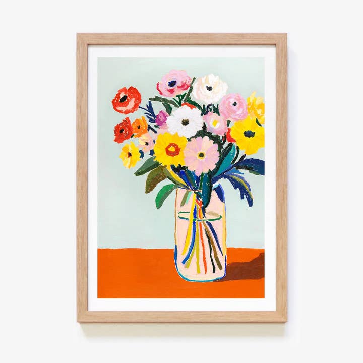 Sunday Morning Flowers On Blue Print for wholesale by Julia Ockert