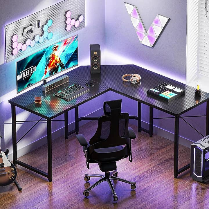 L Shaped Gaming Desk 51 Inch Computer Desk Carbon Fiber for wholesale on Faire6