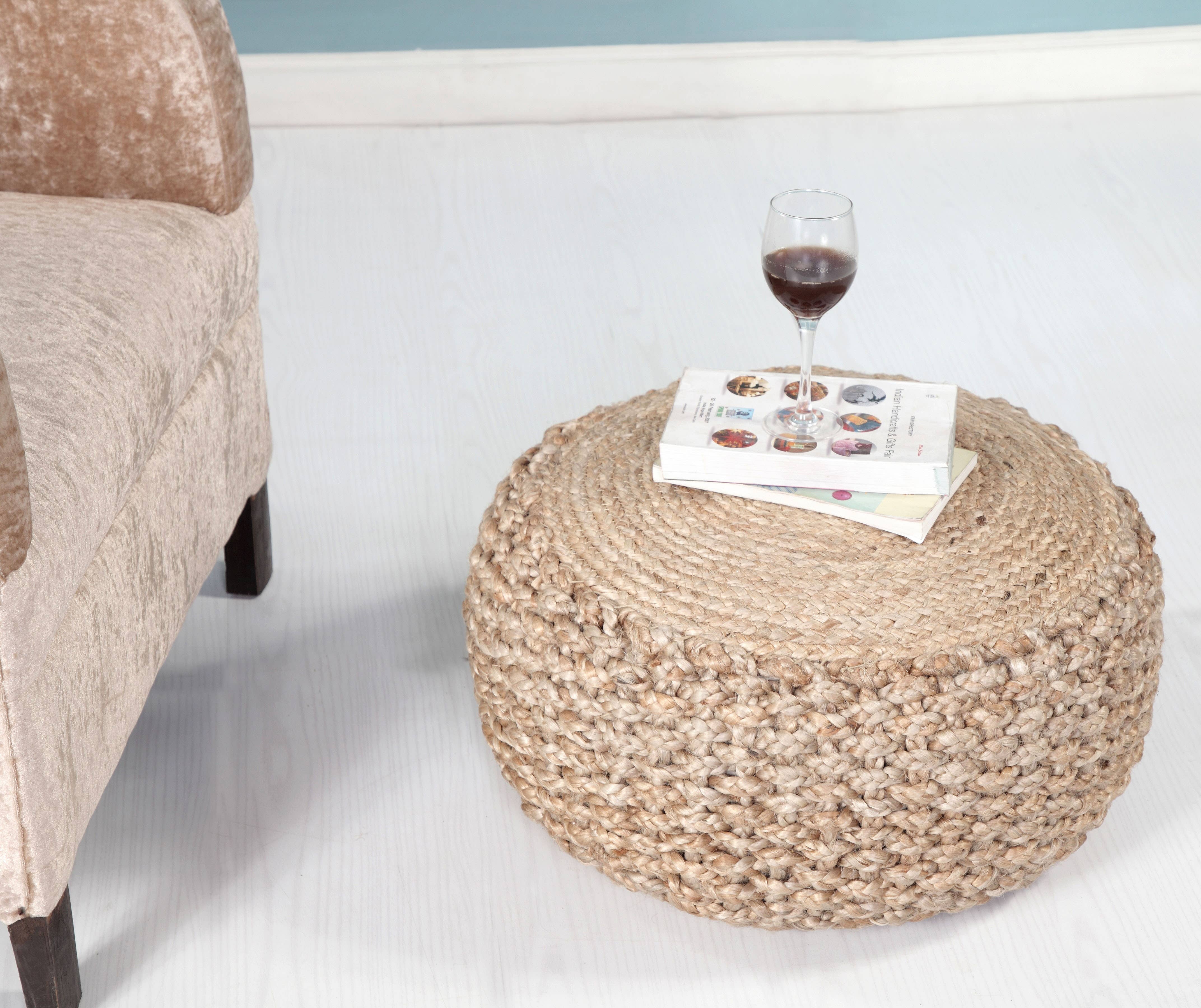 Tan Hand-Braided Jute Pouf Ottoman for wholesale on Faire3