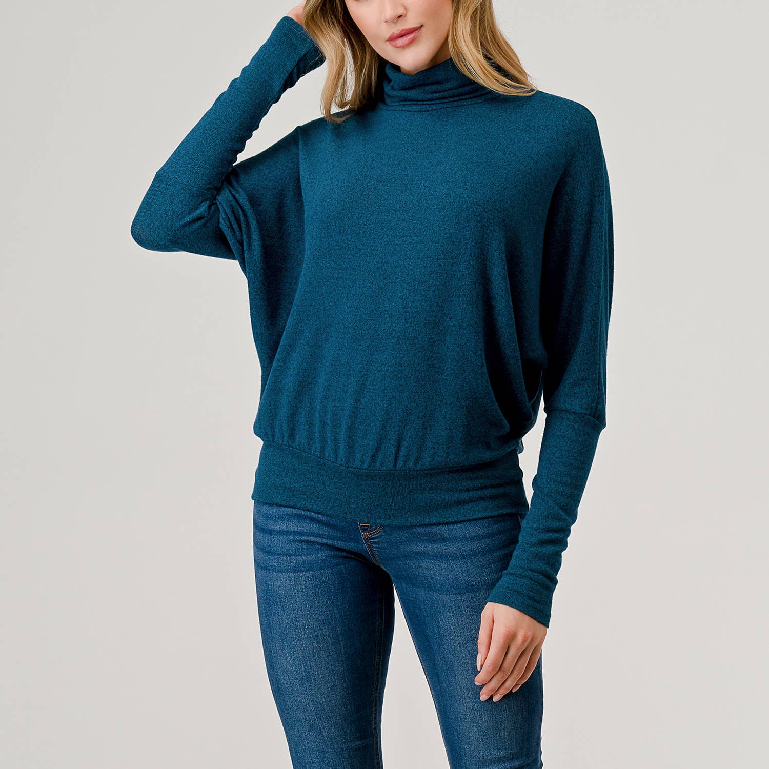 Heimious - Vente Haut en maille – femme - Haut en tricot brossé à manches longues et col roulé, T5340