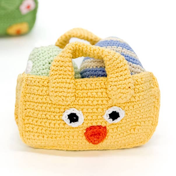 Handcrafted Yellow Chick Basket with Eggs – Organic Cotton for wholesale by Pebble