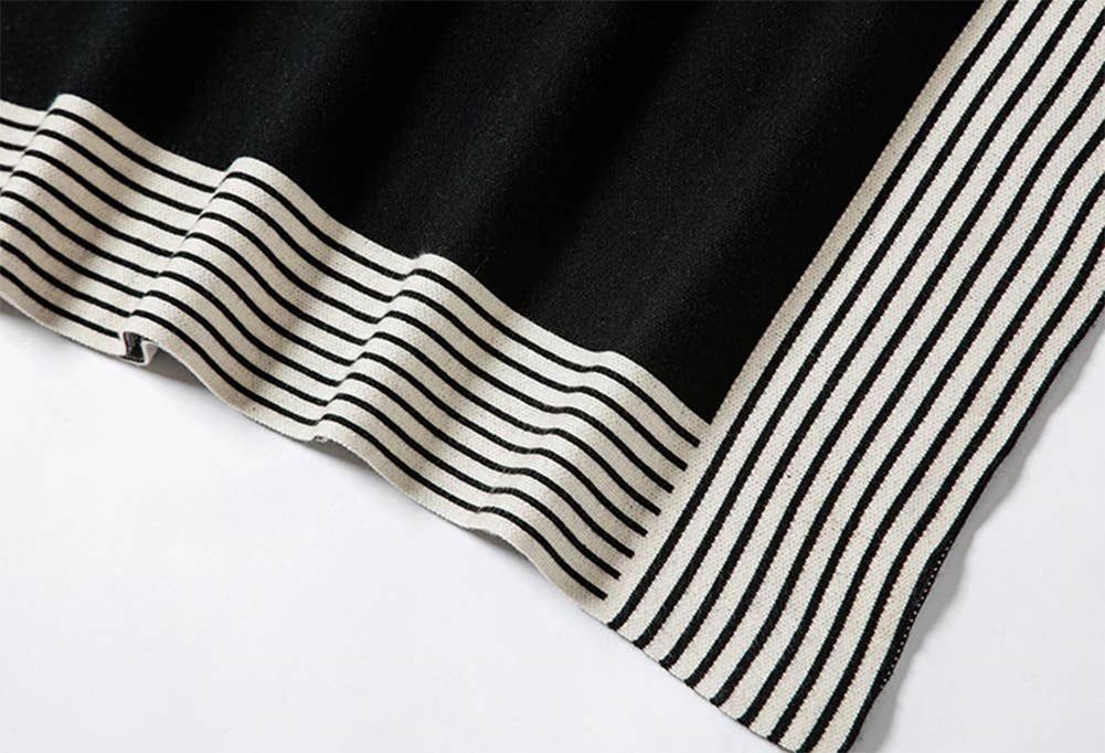 Fennco Styles – wholesale Poncho - Dam – Randig stickad pullover med fladdermusärm poncho-tröja14