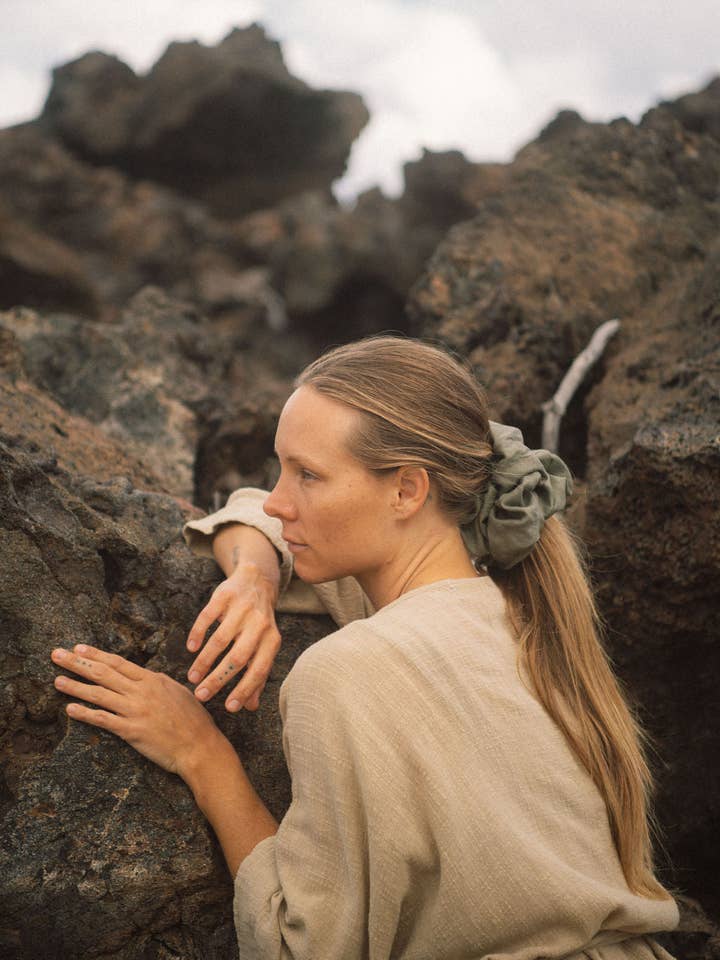 Dark Olive Linen Scrunchie - XXL for wholesale by Siena Vida