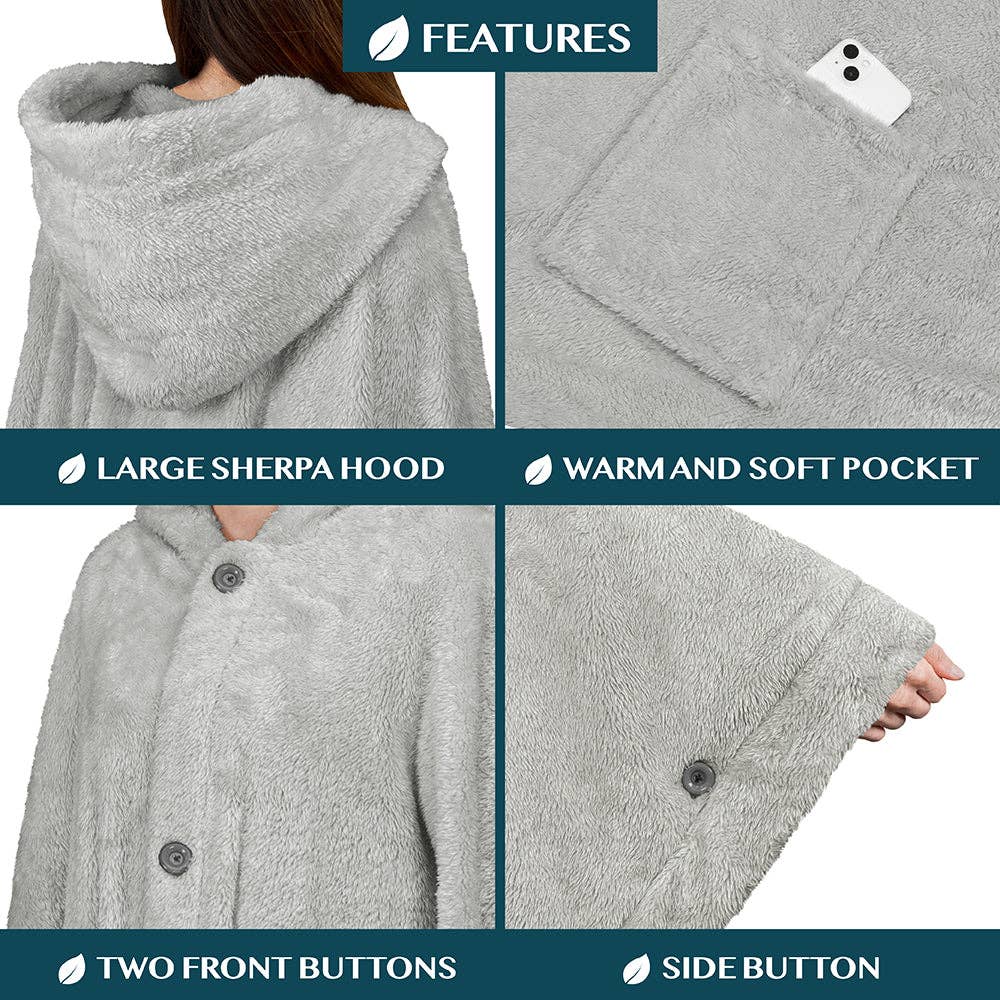 Pavilia - Wholesale Poncho - Women's - Angel Wrap Hoodie Sherpa Fluffy Poncho Blanket38
