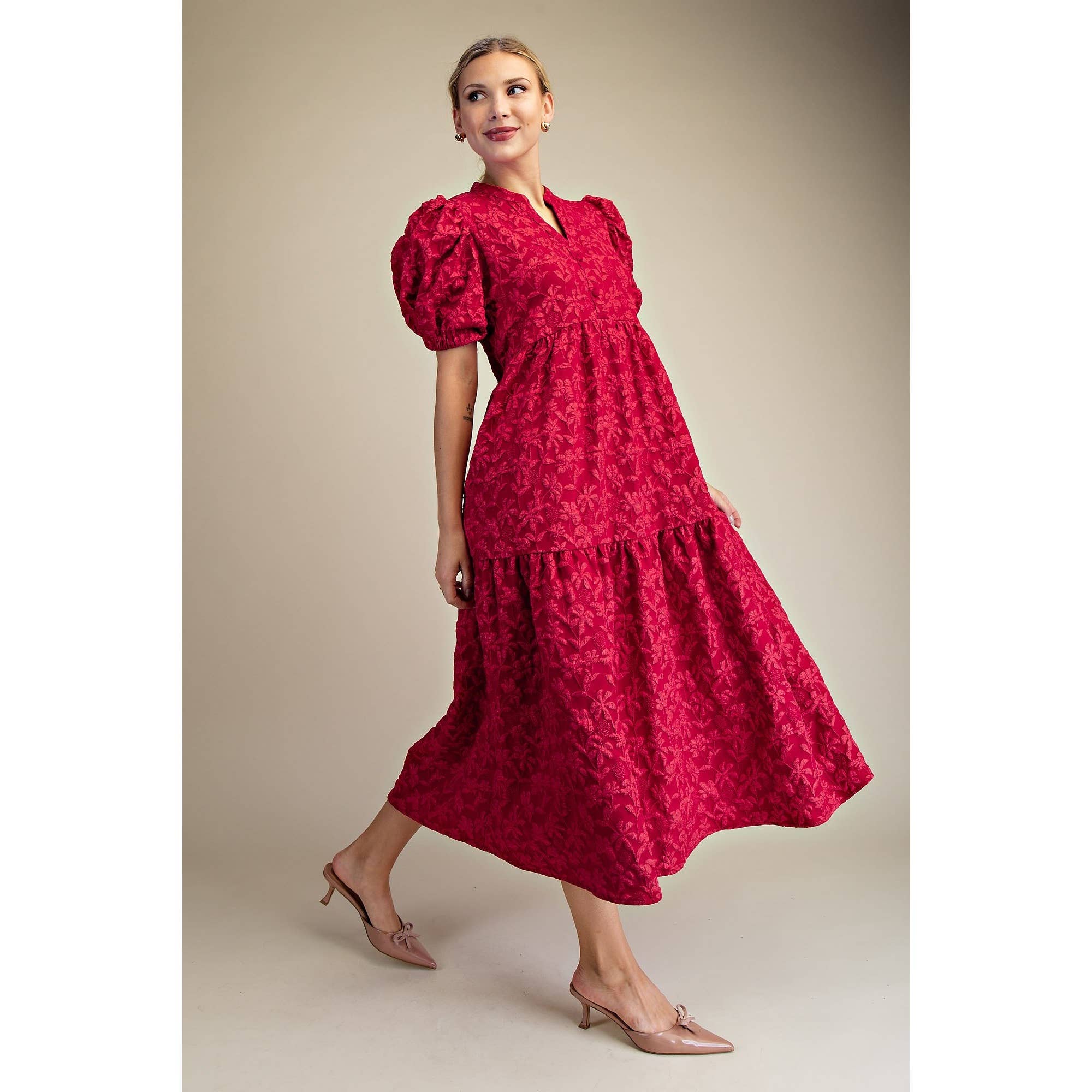 STYLE USA - Wholesale Dress - Women's - NEW Puff Sleeve Midi Dress11