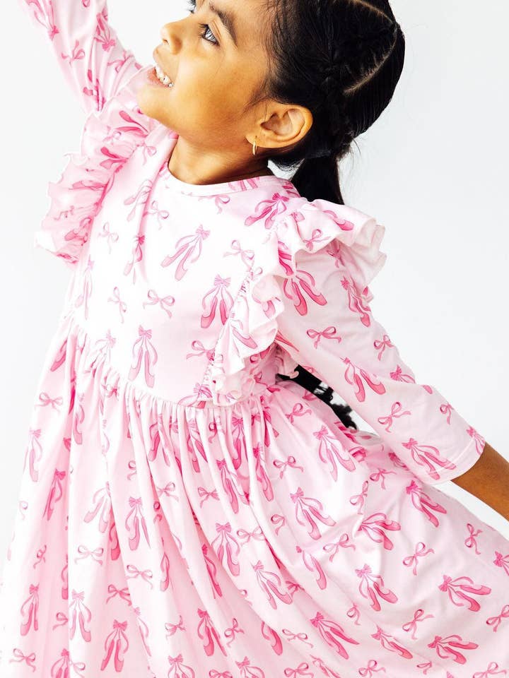 Twirling en Pointe 3/4 Sleeve Ruffle Twirl Dress for wholesale by Mila & Rose