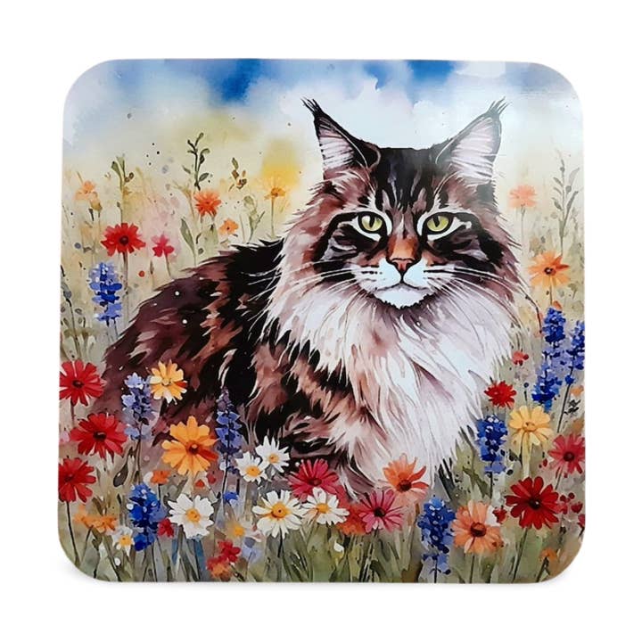 Tabby Maine Coon Cat Drink Coaster, Water Colour Style for wholesale by Rockways Designs