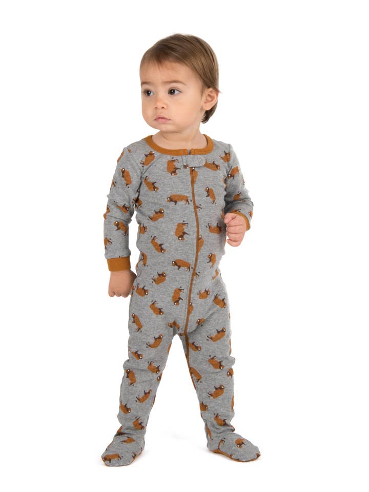 Leveret Pajamas - Wholesale Sleepsuit – Baby - Kids Footed Cotton Pajama Bison1