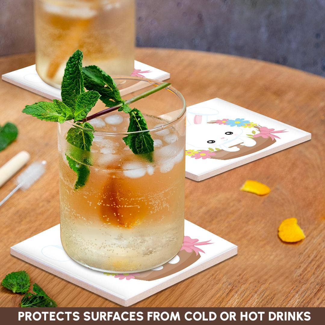 3dRose - Wholesale Coasters - 3dRose, Cute White Easter Bunny In An Easter Basket Illustration, Coaster2