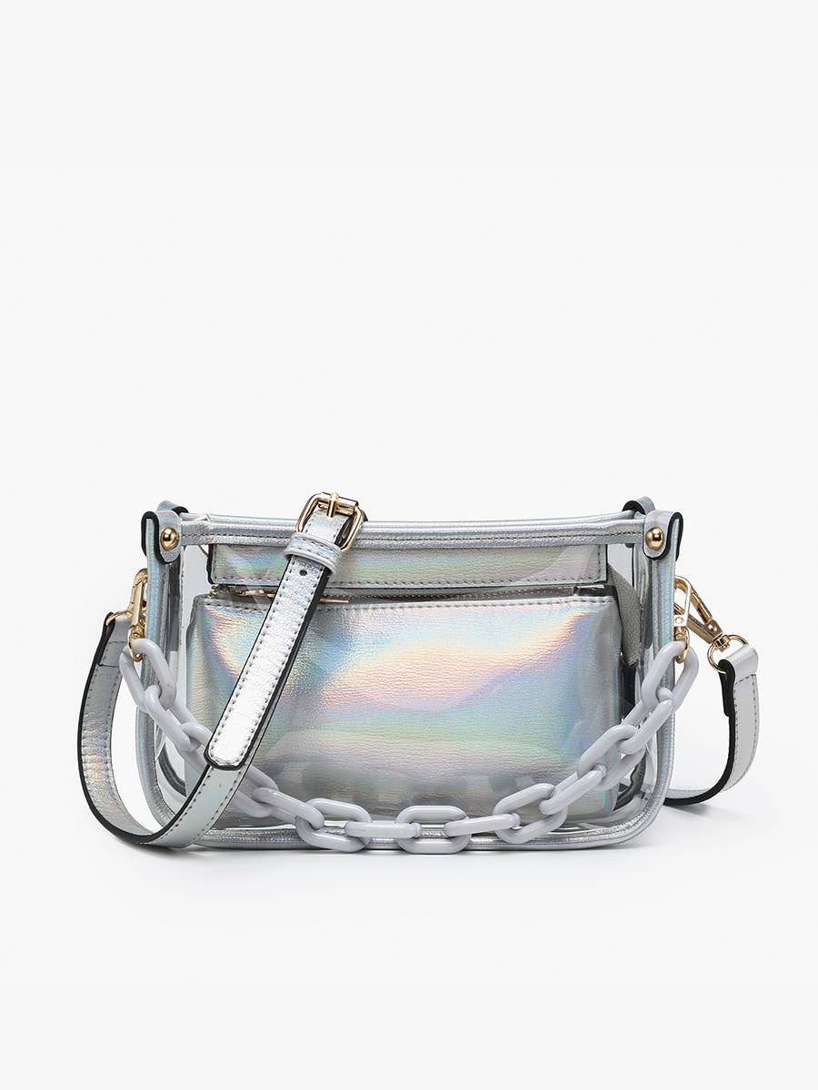 Jen & Co. - Vente Sac à bandoulière – femme - M2226CR Sac à bandoulière Jessica transparent avec chaîne4