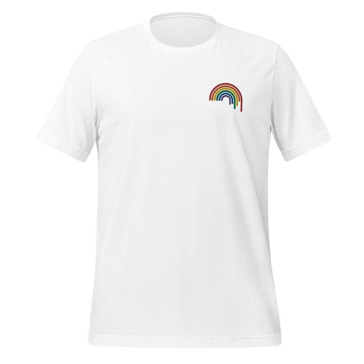 Rainbow Drip Embroidered T-Shirt for wholesale by Gay Pride Apparel