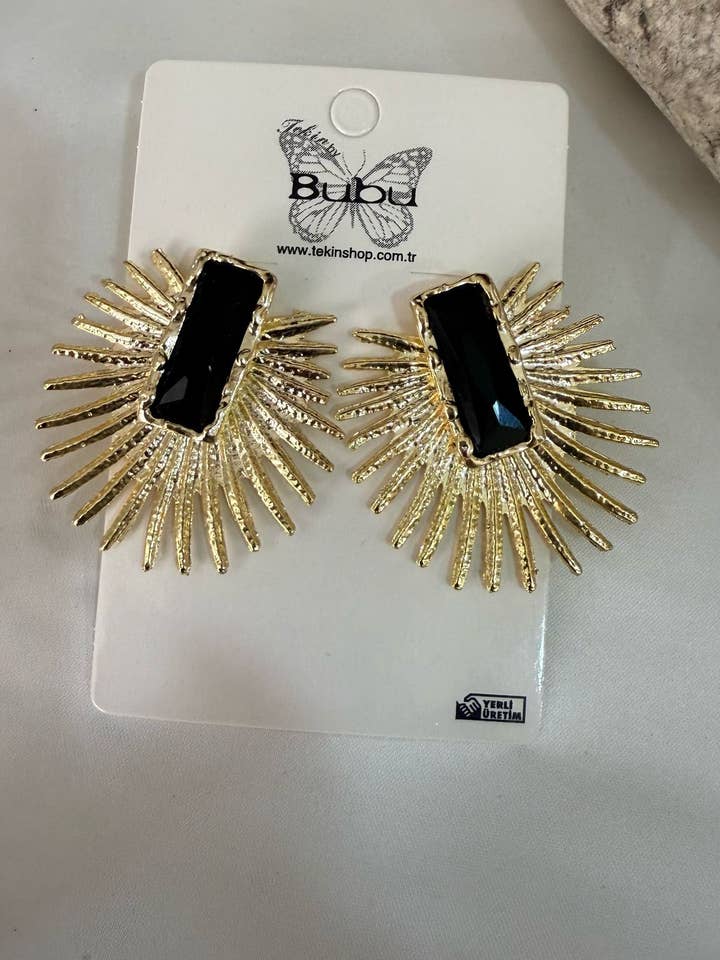 Black Crystal Stone Earrings for wholesale by BUBU BY TEKIN SHOP