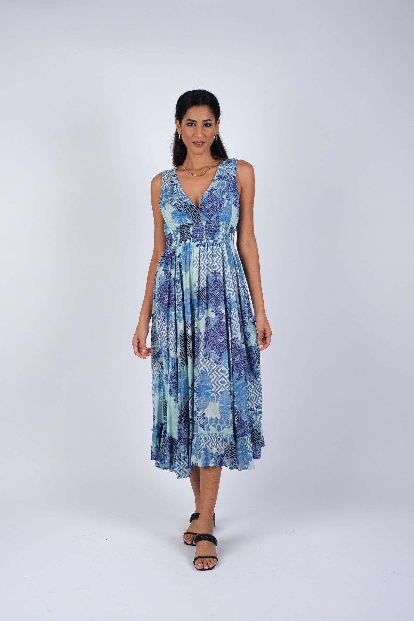 Sacred Threads - Vendita all'ingrosso Vestito - Donna - Incantevole Abito Estivo Maxi Prato Blu5