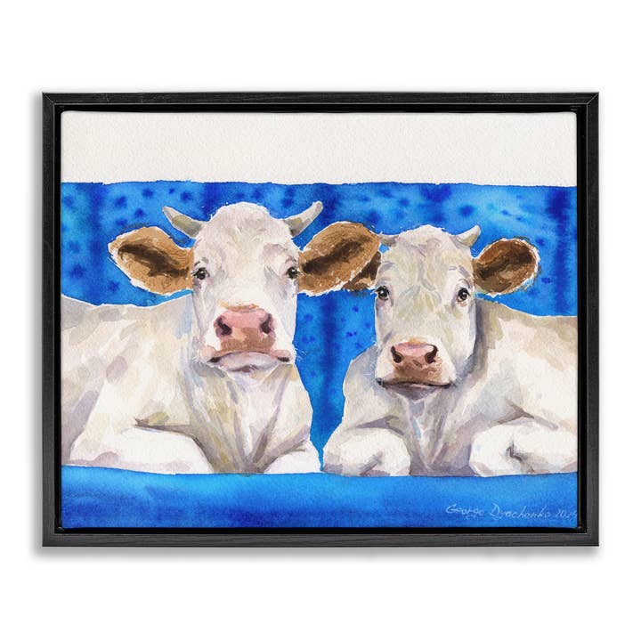 Stupell Industries - Wholesale Wall Sign - Two White Cows on Blue - Framed Wall Art22