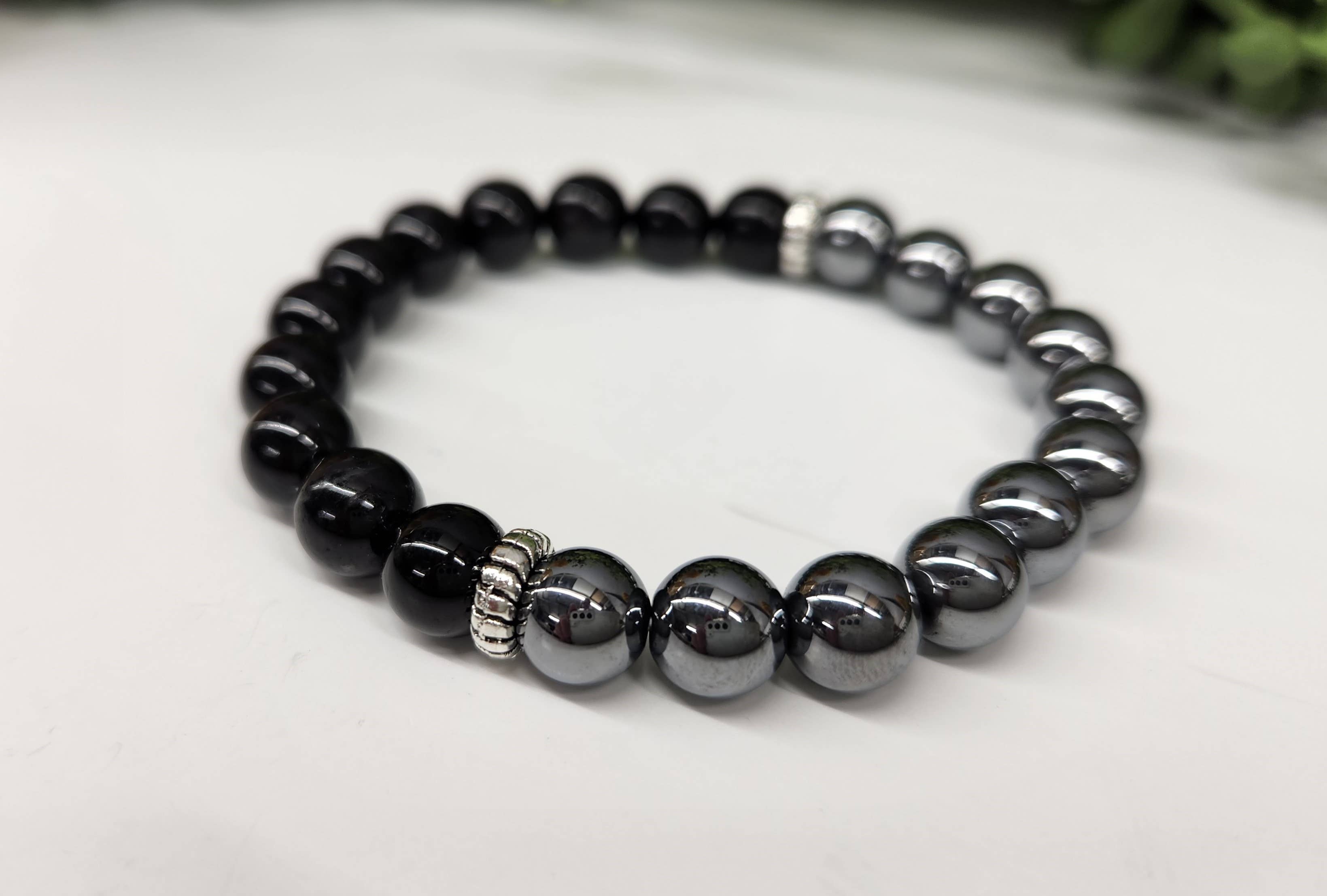Meraki Gemstones - Vente Bracelet de perles - Bracelet soulagement de la douleur en térahertz et tourmaline noire 8 mm2
