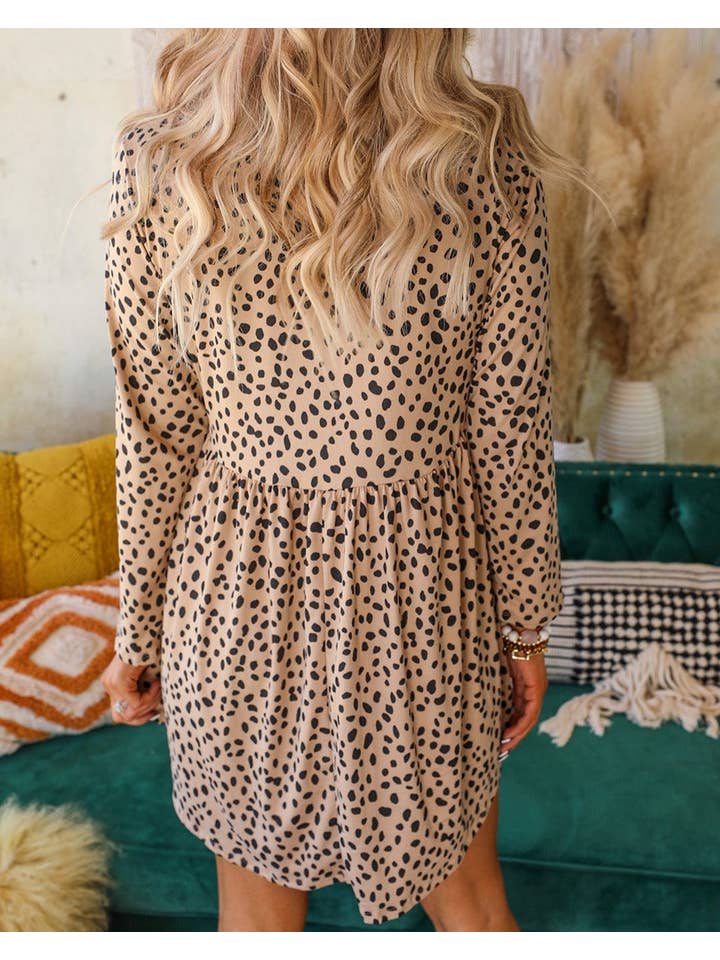 PRETTY BASH - Vendita all'ingrosso Vestito - Donna - Abito Babydoll a maniche lunghe leopardato