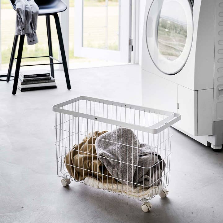 Yamazaki Home - Wholesale Laundry Basket - Rolling Wire Basket (14.8" H) - Steel