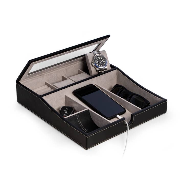 BeyBerk International - Wholesale Desk Organizer - Black Valet with Multi Comparment Storage0