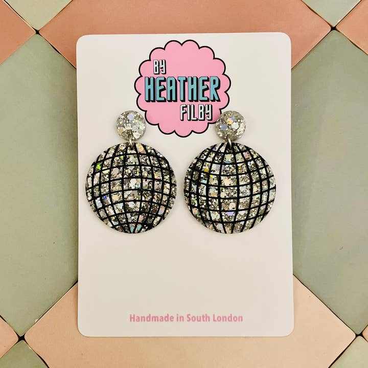 Orecchini Disco Ball Glitter per la vendita all'ingrosso da parte di By Heather Filby