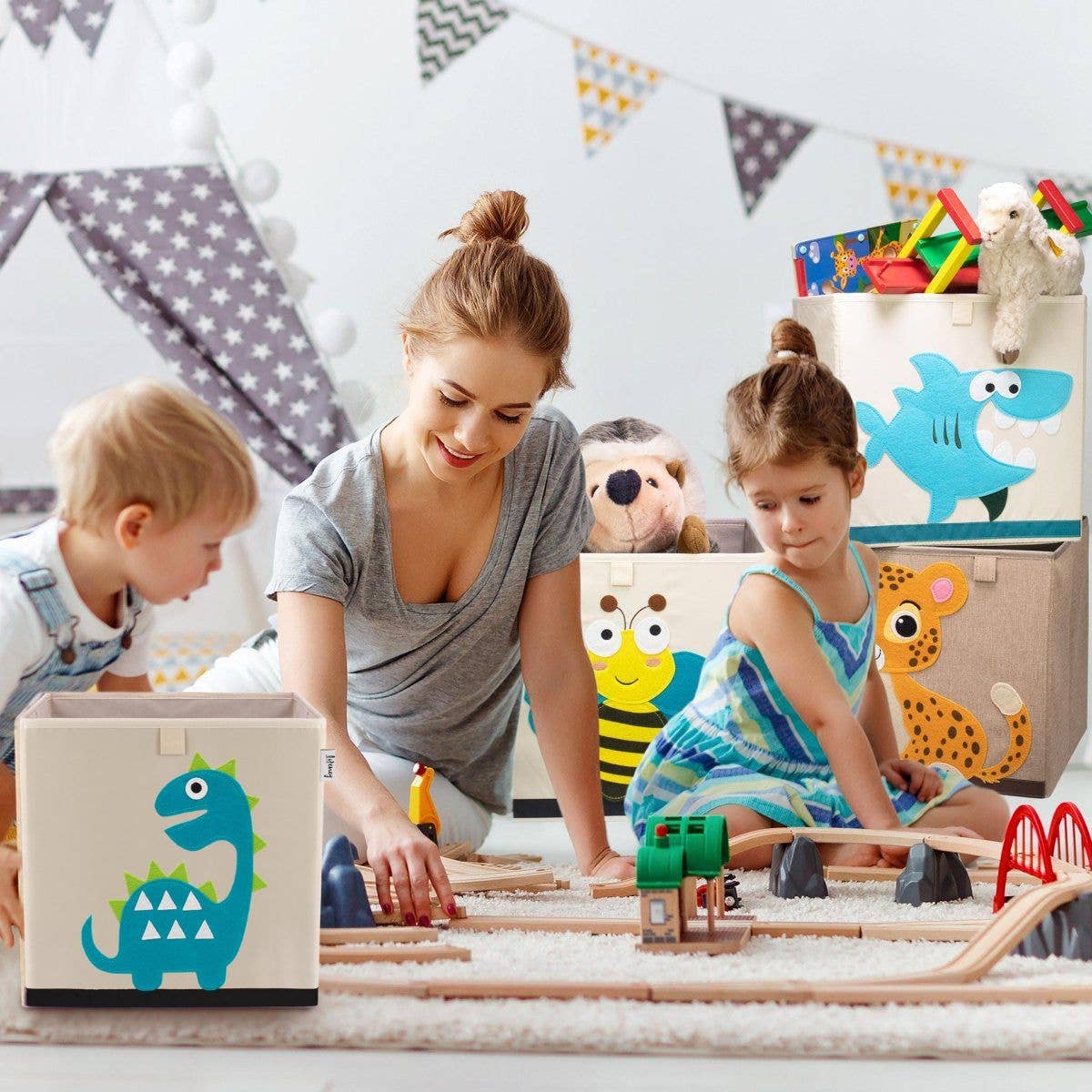 Zenker - Wholesale Opbergbak - Kinderen en baby - Opbergdoos van stof voor kinderen "dinosaurus diplodocus", compatibel met Ikea Kallax Lifeney1